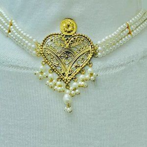 Unique Jewelry Set White Pearls Beaded Choker Necklace With Earrings Jewelry Set